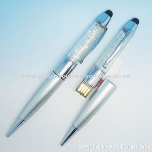 Crystal Pen-shaped USB Flash Drives with Touch Pen Function, 512MB to 32GB Capacities, Good for Gift
